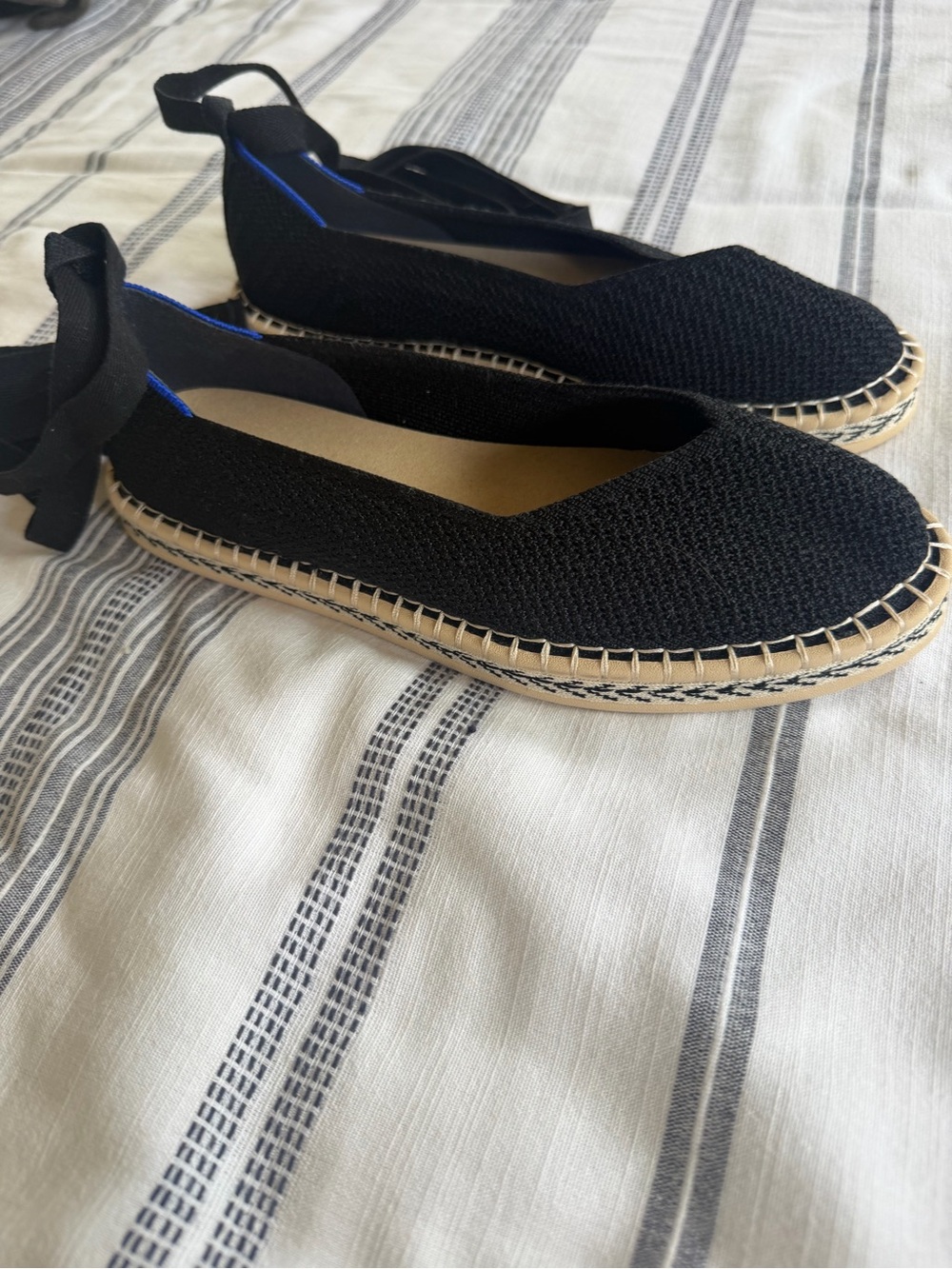 Women's Black Espadrille Ballet Flats with removable Ankle Tie